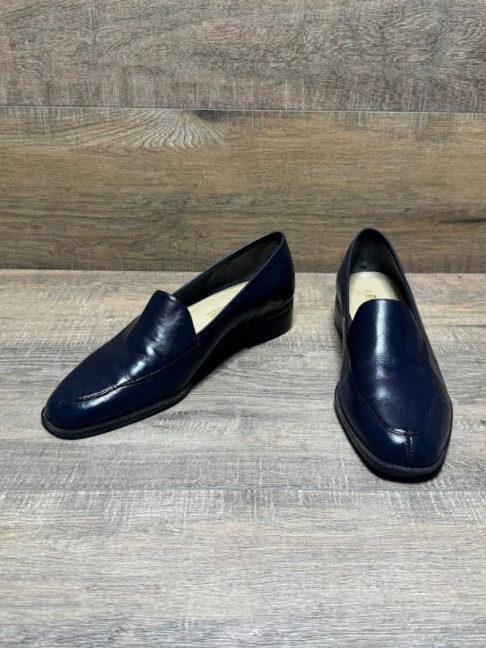 Bruno De Milano Blue Leather Block Heel Loafers Women's Size 10